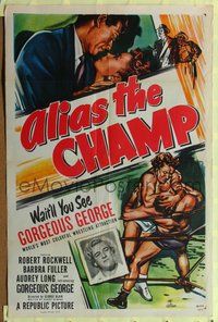 1y025 ALIAS THE CHAMP 1sh '49 cool art of pro wrestler Gorgeous George in the ring!
