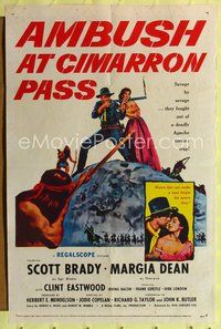 1y031 AMBUSH AT CIMARRON PASS 1sh '58 Scott Brady defends Margia Dean from Apache savages!