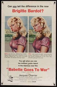 1y046 BABETTE GOES TO WAR 1sh '60 super sexy artwork of soldier Brigitte Bardot!