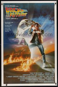 1y048 BACK TO THE FUTURE 1sh '85 Robert Zemeckis, art of Michael J. Fox & Delorean by Drew Struzan!