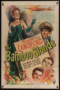 1y051 BAMBOO BLONDE style A 1sh '46 art of super sexy elegant Frances Langford & WWII bomber!