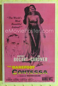 1y053 BAREFOOT CONTESSA 1sh '54 Humphrey Bogart & artwork of sexy full-length Ava Gardner!