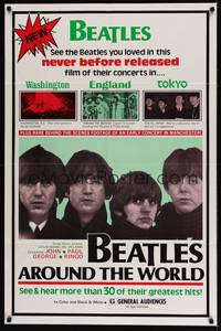 1y059 BEATLES AROUND THE WORLD 1sh '70s Beatles, photos of John, Paul, George & Ringo!