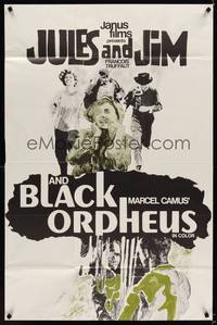 1y075 BLACK ORPHEUS/JULES & JIM 1sh '60s Francois Truffaut, Marcel Camus, cool stylized artwork!