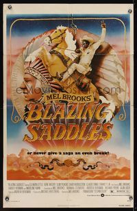 1y080 BLAZING SADDLES 1sh '74 classic Mel Brooks western, art of Cleavon Little by John Alvin!