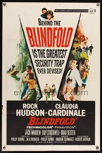 1y081 BLINDFOLD 1sh '66 Rock Hudson, Claudia Cardinale, greatest security trap ever devised!