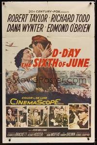 1y164 D-DAY THE SIXTH OF JUNE 1sh '56 romantic art of Robert Taylor & sexy Dana Wynter in WWII!