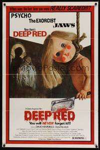 1y179 DEEP RED 1sh '77 Dario Argento, wild creepy artwork of doll with cleaver!