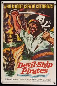 1y191 DEVIL-SHIP PIRATES 1sh '64 Hammer, hot-blooded crew of cutthroats, buccaneer artwork!