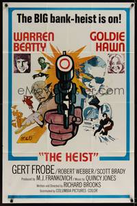 1y002 $ int'l safe style 1sh '71 cool bank robber art, Warren Beatty & Goldie Hawnk, The Heist!