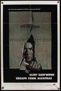 1y225 ESCAPE FROM ALCATRAZ 1sh '79 cool artwork of Clint Eastwood busting out by Lettick!