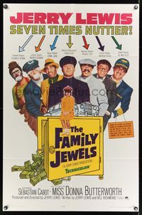 1y240 FAMILY JEWELS 1sh '65 wacky Jerry Lewis is seven times nuttier in seven roles!