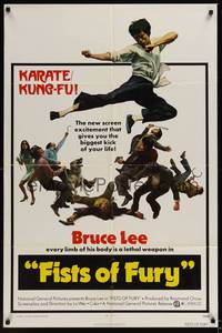 1y257 FISTS OF FURY 1sh '73 Bruce Lee gives you the biggest kick of your life, great kung fu image