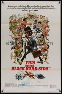1y258 FIVE ON THE BLACK HAND SIDE 1sh '73 great Jack Davis artwork of entire cast!