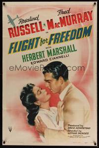 1y261 FLIGHT FOR FREEDOM style A 1sh '43 Russell & MacMurray in a story hushed before Pearl Harbor!