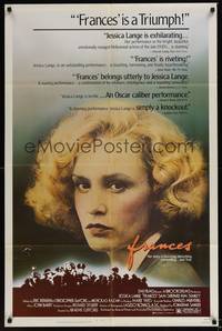 1y276 FRANCES 1sh '82 great close-up of Jessica Lange as cult actress Frances Farmer!