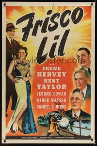 1y282 FRISCO LIL 1sh '42 Irene Hervey, Kent Taylor, Jerome Cowan, cool crime artwork!