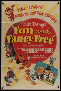 1y285 FUN & FANCY FREE style A 1sh '47 Walt Disney, art of Edgar Bergen & Charlie McCarthy!