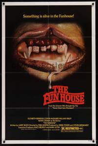 1y286 FUNHOUSE 1sh '81 Tobe Hooper, creepy close up of drooling mouth with nasty teeth!