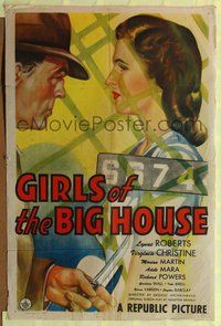 1y305 GIRLS OF THE BIG HOUSE 1sh '45 Richard Powers w/knife & pretty Lynne Roberts!