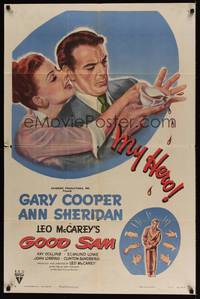 1y314 GOOD SAM style A 1sh '48 great art of Gary Cooper & sexy Ann Sheridan spilling coffee!