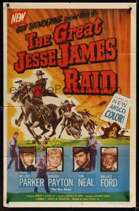 1y320 GREAT JESSE JAMES RAID revised 1sh '53 Willard Parker, Barbara Payton, cool outlaw artwork!