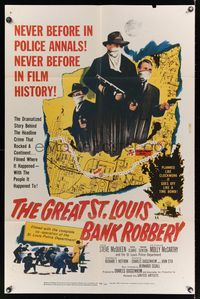 1y321 GREAT ST. LOUIS BANK ROBBERY 1sh '59 Molly McCarthy & Steve McQueen in his second movie!