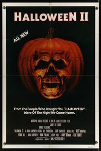1y330 HALLOWEEN II 1sh '81 cool jack-o-lantern skull image, more of the night HE came home!