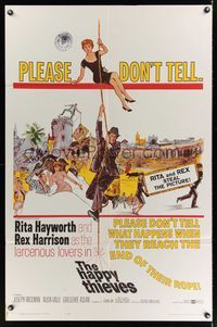 1y336 HAPPY THIEVES 1sh '62 cool artwork of Rita Hayworth & Rex Harrison!