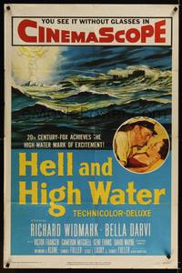 1y343 HELL & HIGH WATER 1sh '54 Samuel Fuller, Richard Widmark on military submarine!