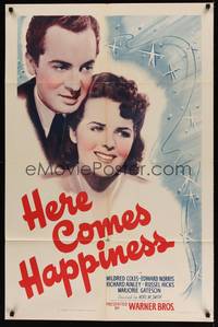 1y351 HERE COMES HAPPINESS 1sh '41 romantic close-up of Mildred Coles & Edward Norris!