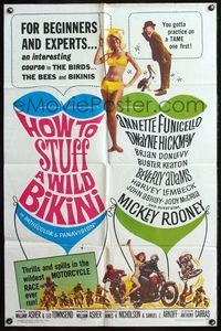 1y379 HOW TO STUFF A WILD BIKINI 1sh '65 Annette Funicello, Buster Keaton, motorcycle & bikini art!