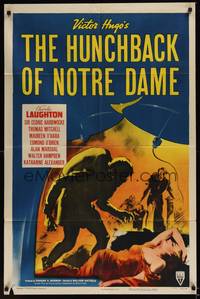 1y384 HUNCHBACK OF NOTRE DAME style A 1sh R52 Victor Hugo, best Charles Laughton & Maureen O'Hara!