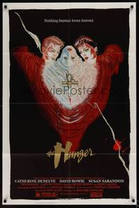 1y389 HUNGER 1sh '83 art of vampire Catherine Deneuve, rocker David Bowie & Susan Sarandon!