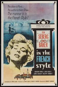 1y402 IN THE FRENCH STYLE 1sh '63 art of sexy Jean Seberg in Paris, written by Irwin Shaw!