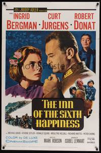 1y406 INN OF THE SIXTH HAPPINESS 1sh '59 close up of Ingrid Bergman & Curt Jurgens, Robert Donat!