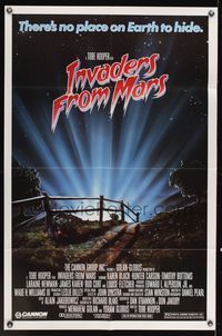 1y411 INVADERS FROM MARS PG version 1sh '86 Tobe Hooper, art by Rider, no place on Earth to hide!