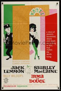1y415 IRMA LA DOUCE style A 1sh '63 Billy Wilder, great art of Shirley MacLaine & Jack Lemmon!