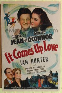 1y421 IT COMES UP LOVE 1sh '42 pretty Gloria Jean cheek-to-cheek with winking Donald O'Connor!