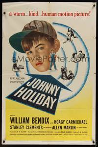 1y433 JOHNNY HOLIDAY 1sh '50 introducing Allen Martin, Hoagy Carmichael, a human motion picture!