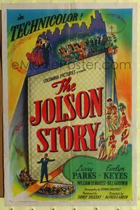 1y434 JOLSON STORY style B 1sh '46 Larry Parks & Evelyn Keyes in bio of the greatest entertainer!