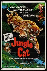 1y438 JUNGLE CAT 1sh '60 Disney, great artwork of jaguar, savage lord of the Amazon!