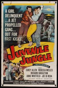 1y441 JUVENILE JUNGLE 1sh '58 a girl delinquent & a jet propelled gang out for fast kicks!