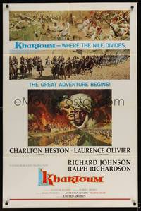 1y447 KHARTOUM style B 1sh '66 art of Charlton Heston & Laurence Olivier, great adventure!