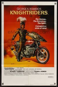 1y459 KNIGHTRIDERS 1sh '81 George A. Romero, medieval motorcycles, Ed Harris, cool Vallejo art!