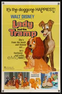 1y463 LADY & THE TRAMP 1sh R72 Walt Disney romantic canine dog classic cartoon!