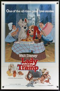 1y464 LADY & THE TRAMP 1sh R80 Walt Disney romantic canine dog classic cartoon!