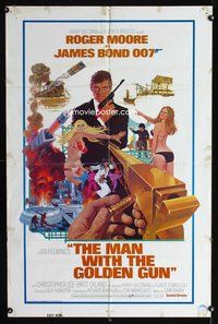 1y525 MAN WITH THE GOLDEN GUN east hemi 1sh '74 art of Roger Moore as James Bond by Robert McGinnis