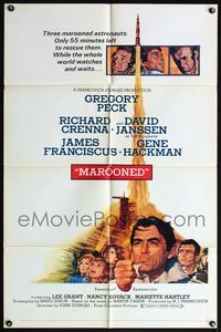 1y529 MAROONED style C 1sh '69 Gregory Peck & Gene Hackman, great Terpning cast & rocket art!