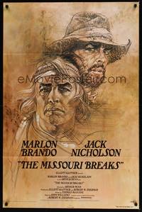 1y550 MISSOURI BREAKS advance 1sh '76 art of Marlon Brando & Jack Nicholson by Bob Peak!